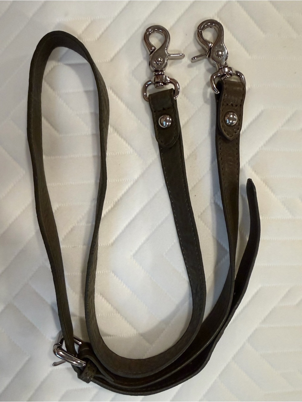 Olive Green Leather Adjustable Crossbody Bag Strap Silver Hardware VGUC